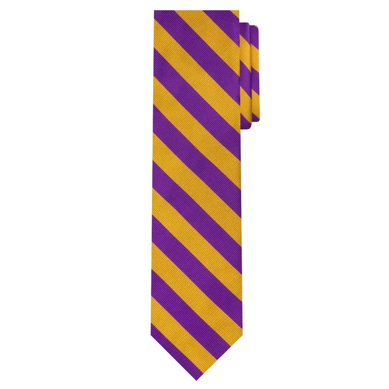 Jacob Alexander Stripe Woven Men's Reg College Bar Stripe Tie - Purple Gold - Image 1